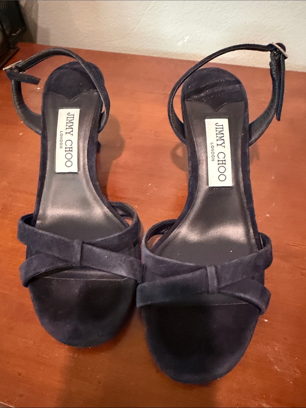 Jimmy Choo Navy Suede Crisscross Ankle-Strap Heels
